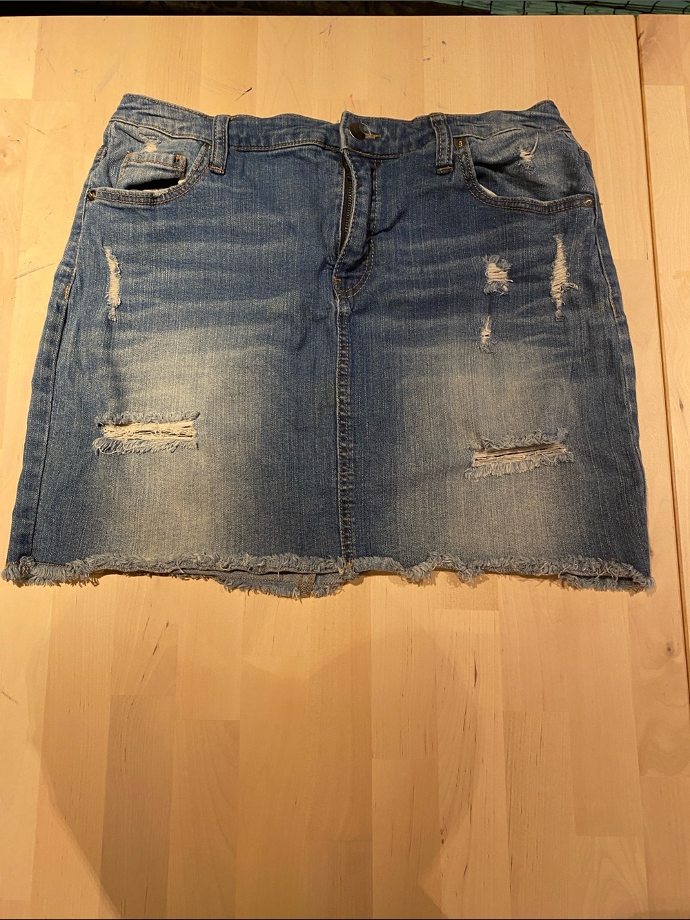Fire Los Angeles Distressed Blue Denim Mini Skirt